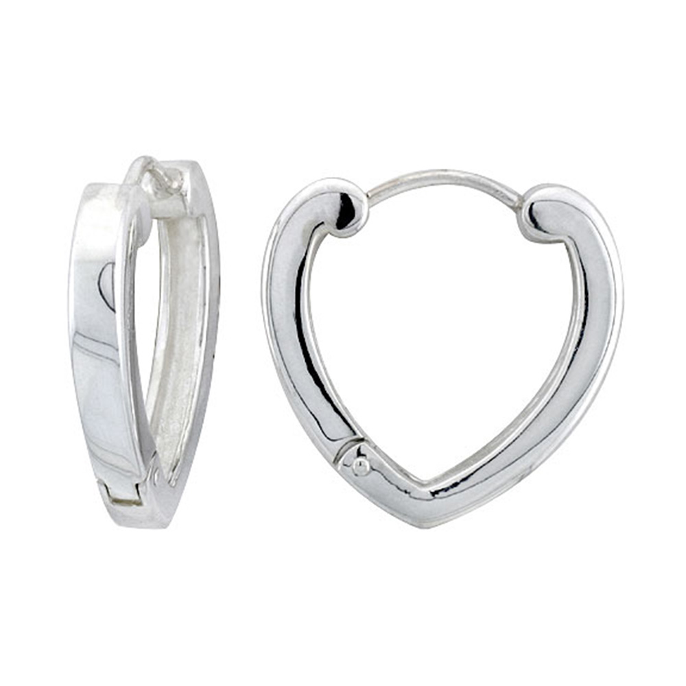 Sterling Silver Huggie Earrings Heart-shaped Flawless Finish, 15/16 inch