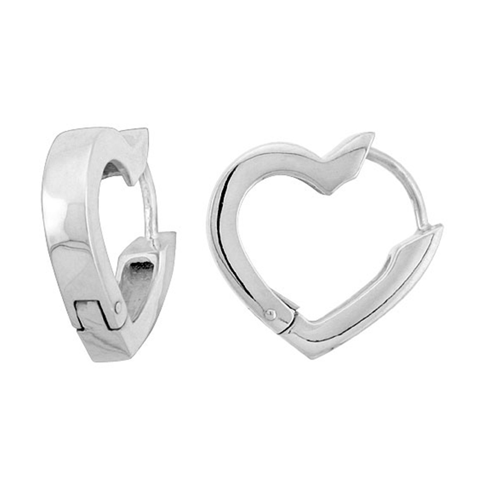 Sterling Silver Huggie Earrings Heart-shaped Flawless Finish, 11/16 inch