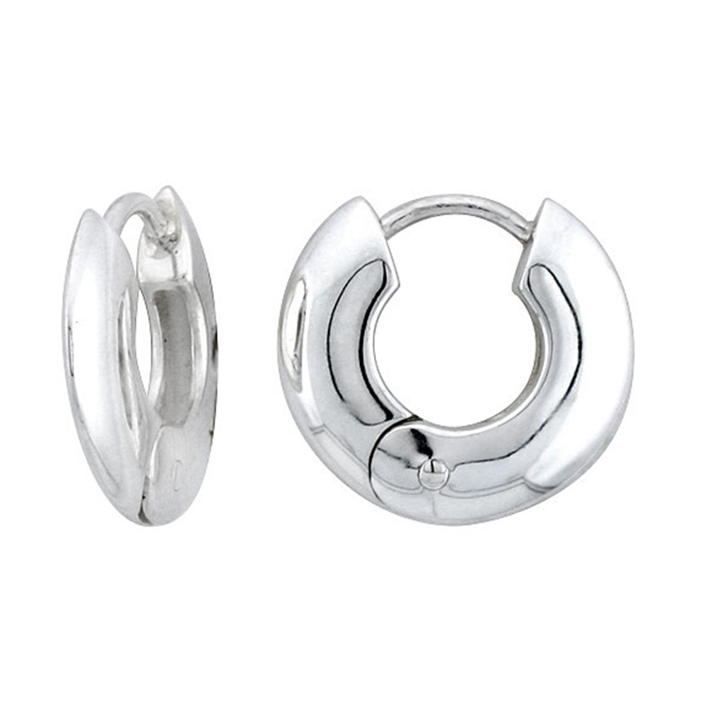 Sterling Silver Huggie Earrings Doughnut-shaped Flawless Finish, 15/16 inch