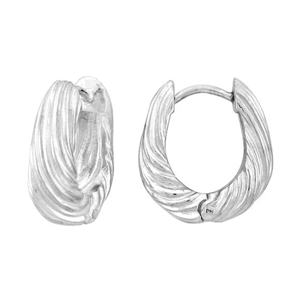 Sterling Silver Huggie Earrings U-shaped Textured Flawless Finish, 11/16 inch