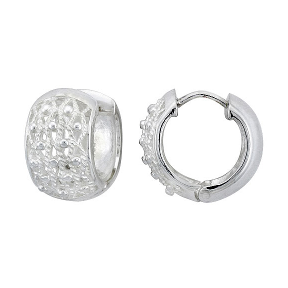 Sterling Silver Huggie Earrings Floral Flawless Finish, 5/8 inch