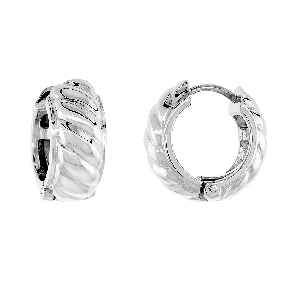 Sterling Silver Huggie Earrings Rope-designed Flawless Finish, 11/16 inch