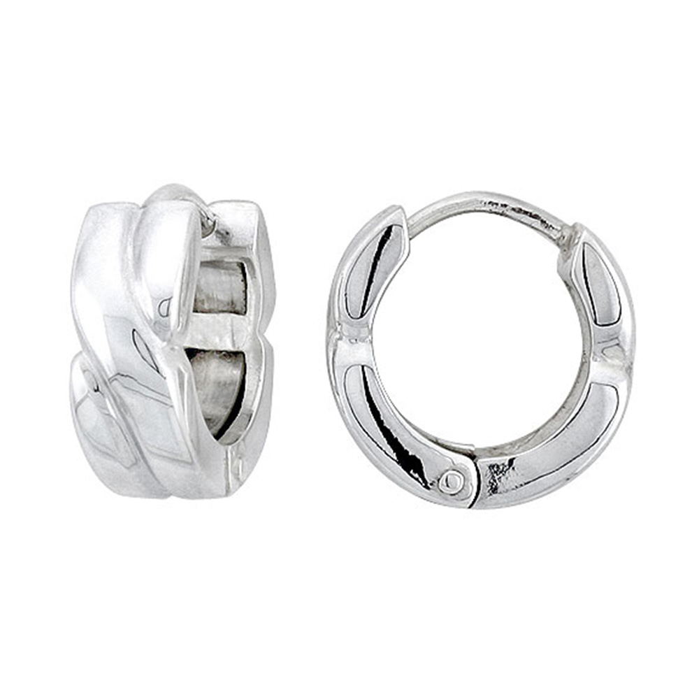 Sterling Silver Huggie Earrings Crisscross Flawless Finish, 5/8 inch