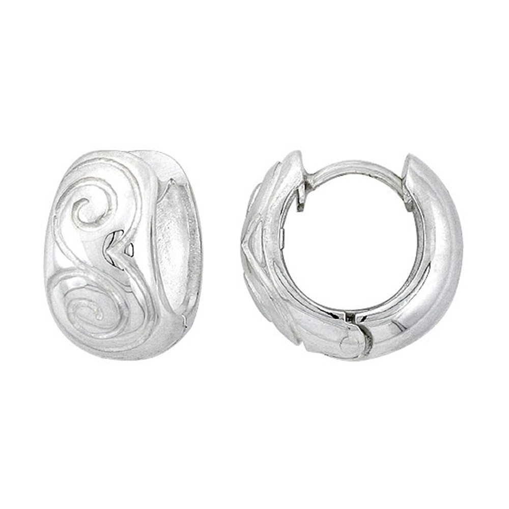 Sterling Silver Huggie Earrings Spiral Designed Flawless Finish, 9/16 inch