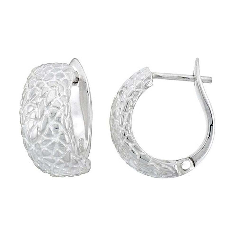 Sterling Silver Huggie Earrings Textured Flawless Finish, 11/16 inch