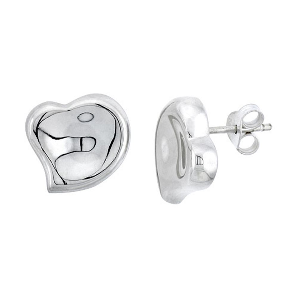 Sterling Silver Huggie Earrings Fancy Heart Stud Earrings Flawless Finish, 7/16 inch