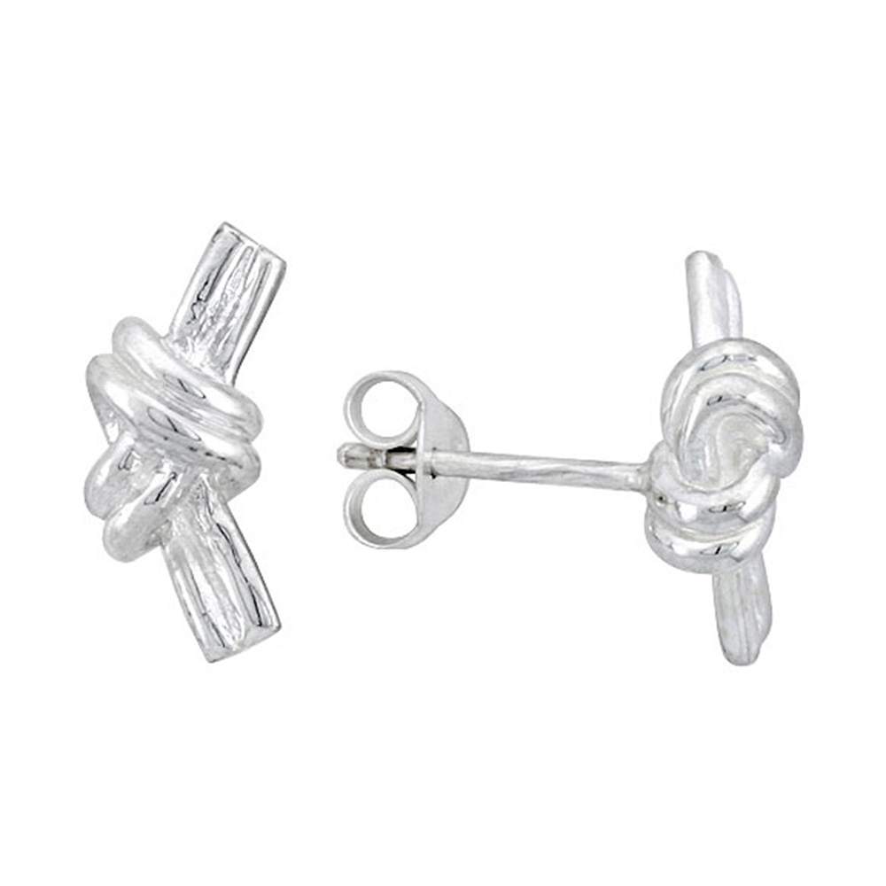 Sterling Silver Huggie Earrings Knot Stud Earrings Flawless Finish, 9/16 inch