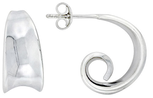 Sterling Silver Tapered Curly Post Earrings, 9/16 inch wide