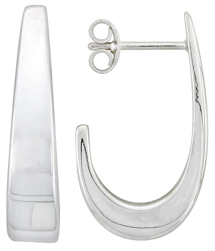 Sterling Silver Tapered J-shaped Post Earrings, 1 inch wide