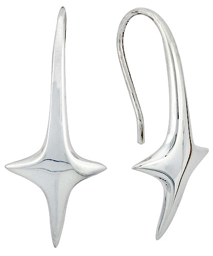 Sterling Silver Star Hook Earrings, 1 1/8 inch long