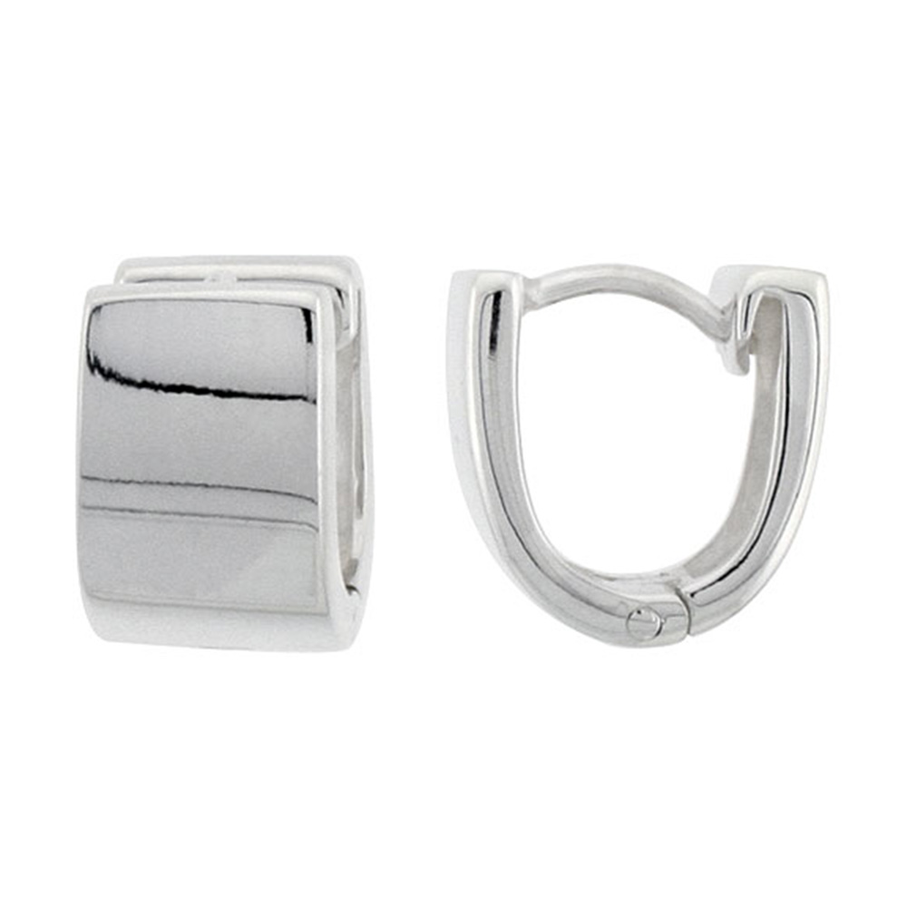 Sterling Silver Huggies Earrings U-shaped, 1/2 inch wide