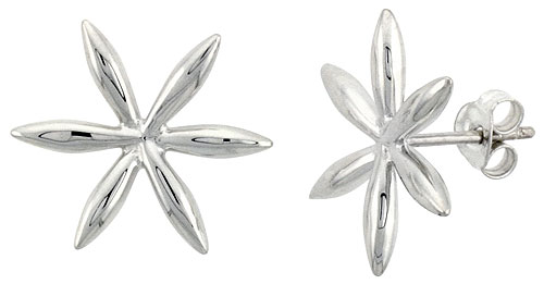 Sterling Silver Flower Earrings Flawless Finish, 9/16 inch wide