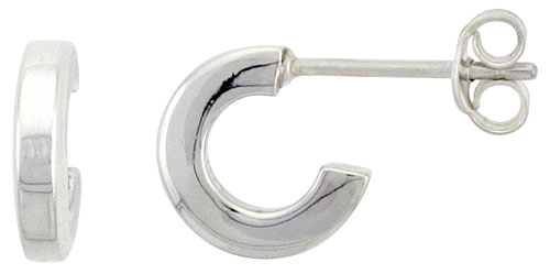 Sterling Silver Half Hoop Post Earrings, 7/16 inch wide