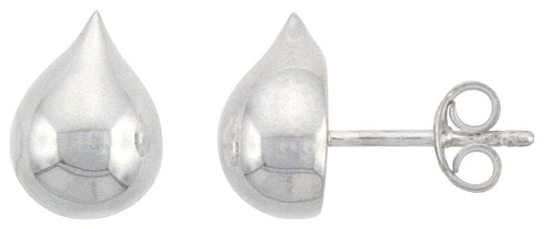 Sterling Silver Teardrop Post Earrings, 5/16 inch wide