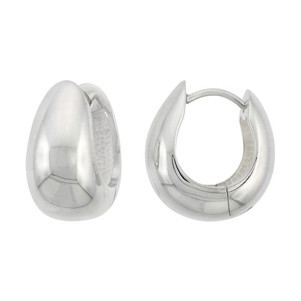 Sterling Silver Huggie Earrings C-Shape Flawless Finish, 3/4 inch