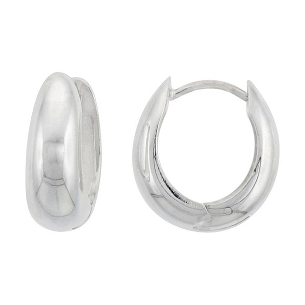 Sterling Silver Huggie Earrings U-Shape Flawless Finish, 9/16 inch