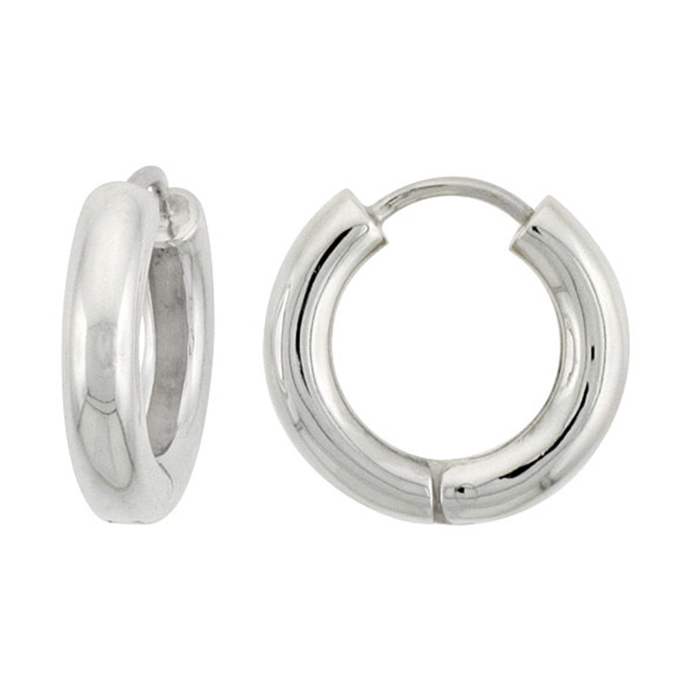 Sterling Silver Huggie Earrings Round Shape Flawless Finish, 11/16 inch