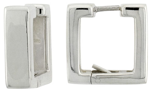 Sterling Silver Huggie Earrings Square Shape Flawless Finish, 9/16 inch