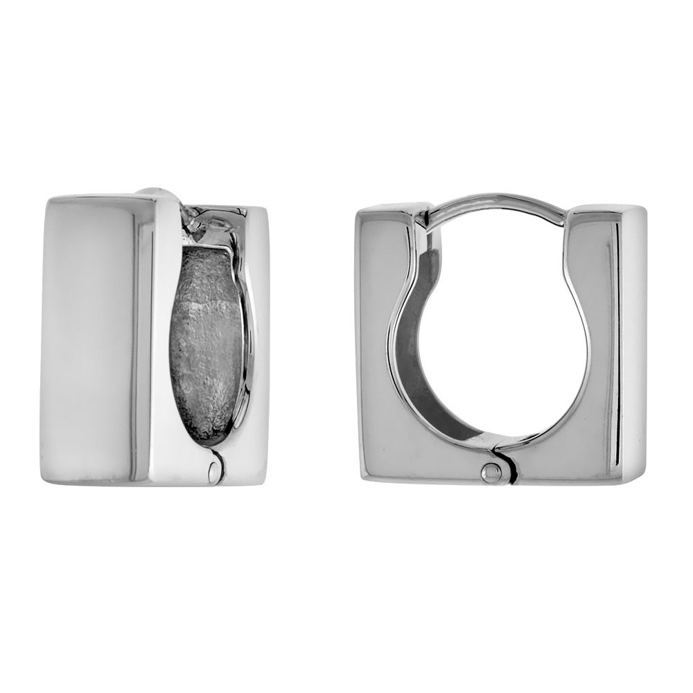 Sterling Silver Huggie Earrings Square Shape Flawless Finish, 1/2 inch