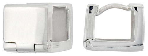 Sterling Silver Huggie Earrings Square Shape Flawless Finish, 3/8 inch