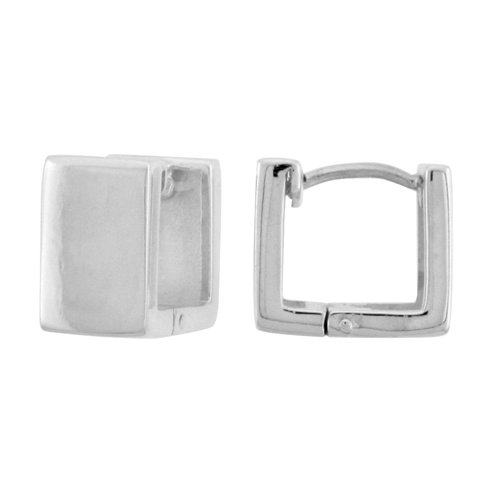 Sterling Silver Huggie Earrings Square Shape Flawless Finish, 7/16 inch