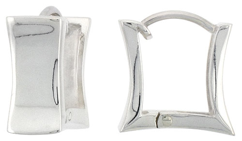 Sterling Silver Huggie Earrings Square Shape Flawless Finish, 9/16 inch