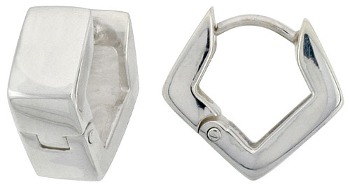 Sterling Silver Huggie Earrings Diamond Shape Flawless Finish, 9/16 inch