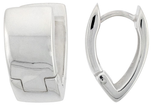 Sterling Silver Huggie Earrings V-Shape Flawless Finish, 5/8 inch