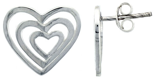 Sterling Silver Heart Post Earrings, 1/2 inch long