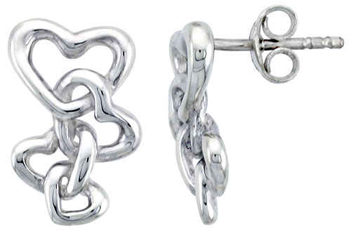 Sterling Silver Heart Post Earrings, 5/8 inch long