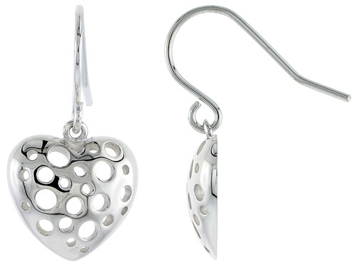 Sterling Silver Heart Hook Earrings, 1/2