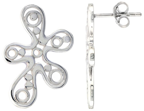 Sterling Silver Free-form Bubbles Post Earrings, 1 inch long