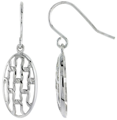 Sterling Silver Oval Hook Earrings, 3/4 inch long