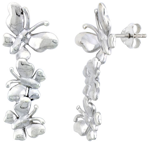Sterling Silver Butterfly Post Earrings, 3/4 inch long