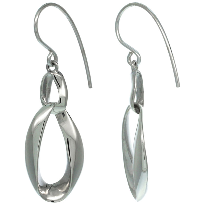 Sterling Silver Dangle Fancy Oval Cut-out Earrings 1 1/2 inch long