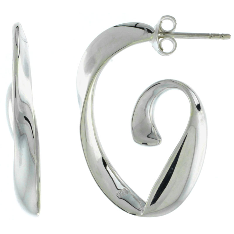 Sterling Silver Twirl Half Hoop Earrings, 1 1/8 inch long