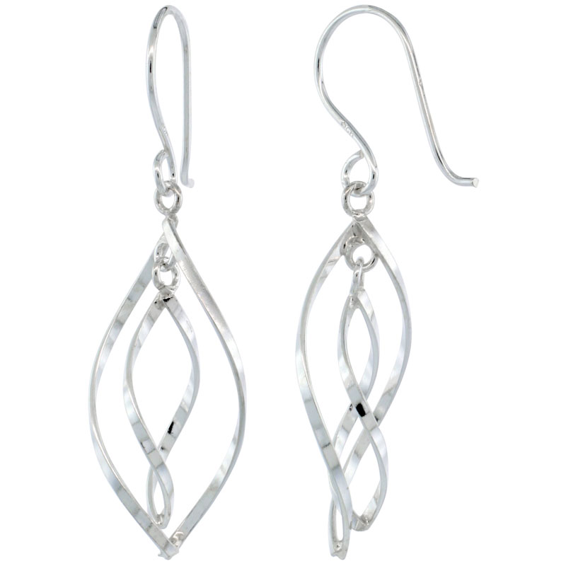 Sterling Silver Wavy Diamond Cut Outs Dangle Earrings, 1 5/8 (41 mm) tall