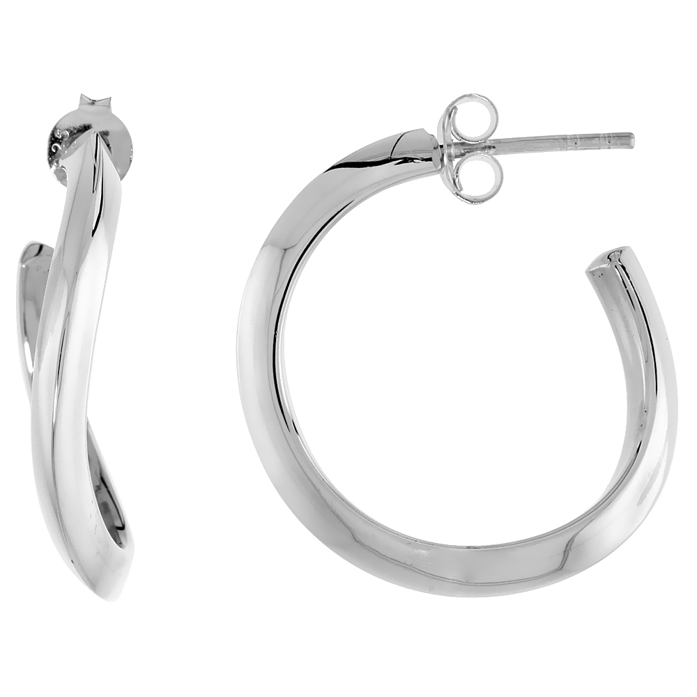 Sterling Silver Wavy Triangular Tube Hoop Earrings, 1 x 7/8 inch 