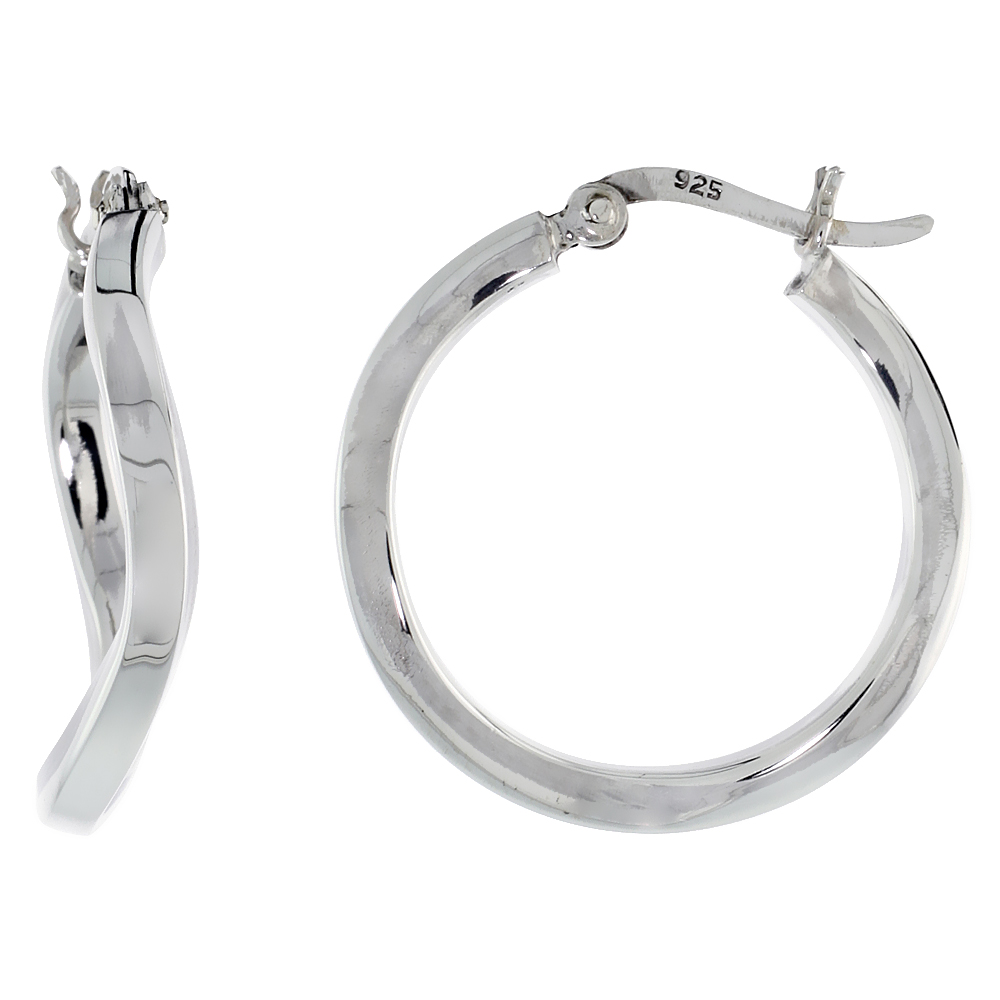 Sterling Silver Wavy Thin Square Tube Hoop Earrings, 1 inch 