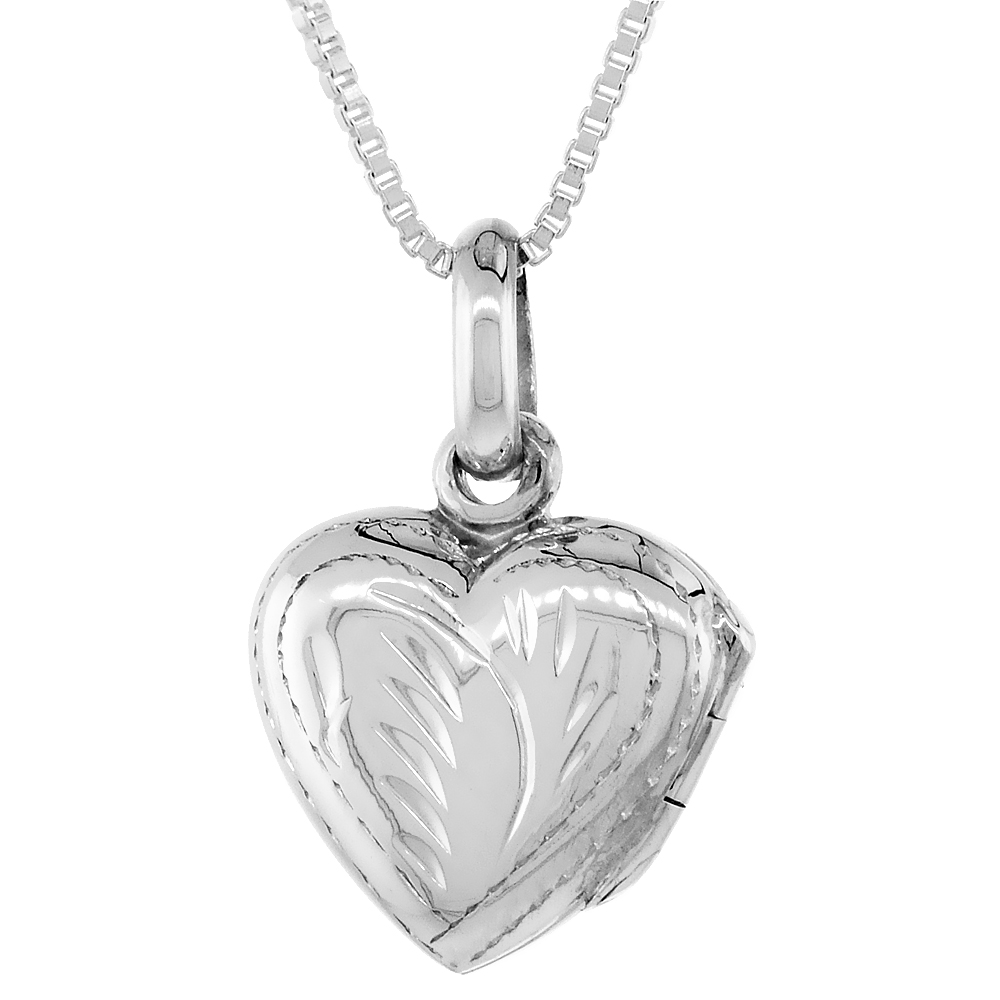 Very Tiny Sterling Silver Heart Locket Necklace 18 inch Engraved Handmade, 1/2 inch