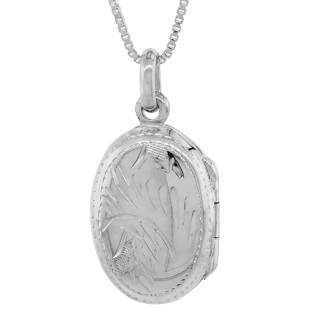 Small 5/8 inch Sterling silver Engraved Oval Locket Pendant for Women Handmade