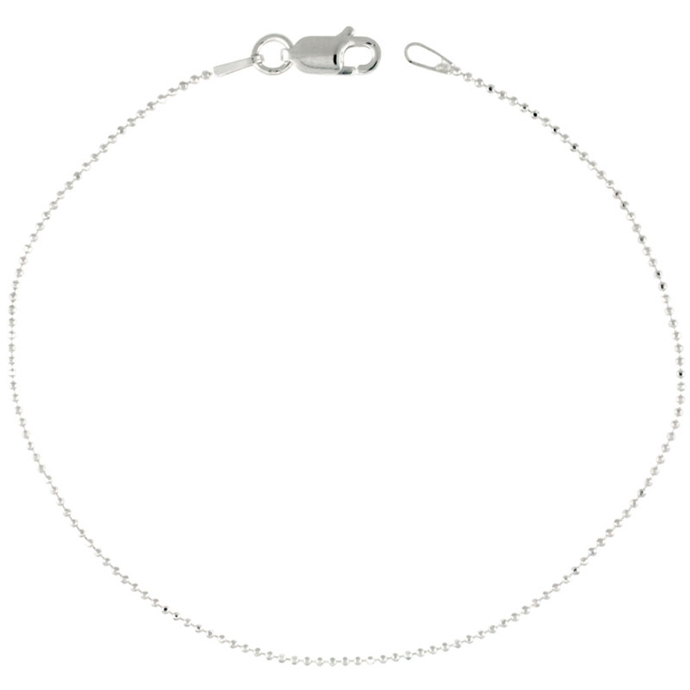 Sterling Silver Faceted Pallini Bead Ball Chain Necklaces &amp; Bracelets Thin 1mm Nickel Free, 16 - 18 inch