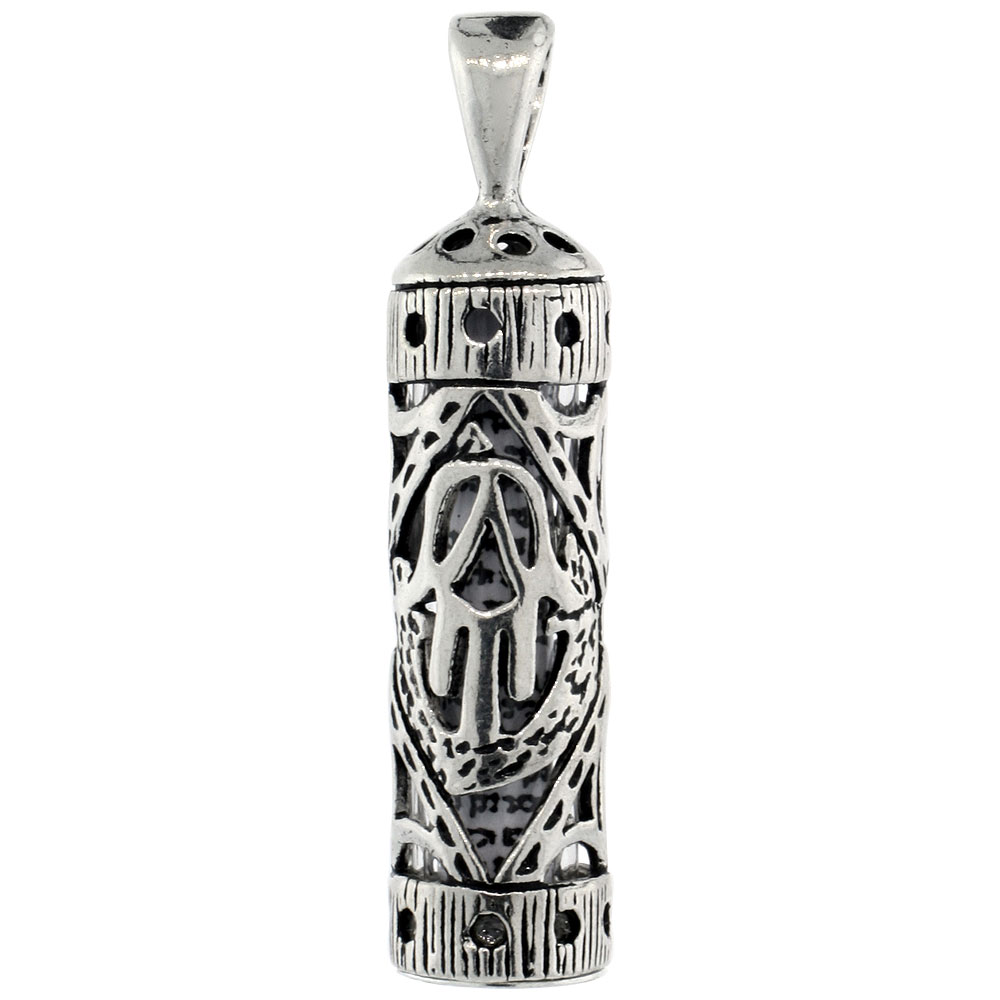 Sterling Silver Mezuzah Necklace Hamsa Cut Out 1 1/16 inch with 1mm Box Chain 16 - 30 inch