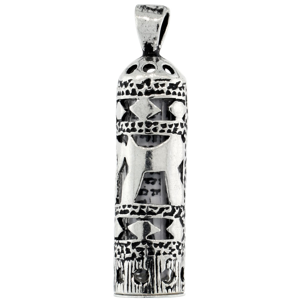Sterling Silver Mezuzah Necklace Chai Cut Outs 1 inch with 1mm Box Chain 16 - 30 inch