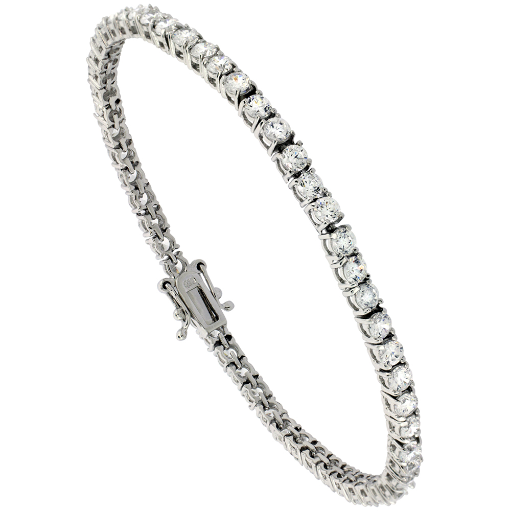 Sterling Silver CZ Tennis Bracelet 5.80 ct. size 3 mm stones Rhodium finished, 7.5 inches