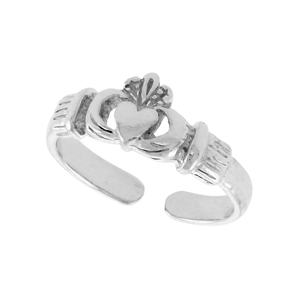 Sterling Silver Celtic Claddagh Toe Ring Adjustable Open Bottom 5/16 inch 