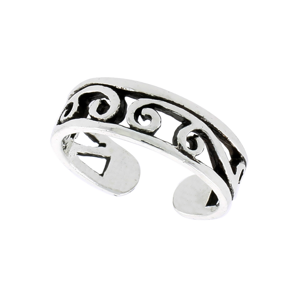 Sterling Silver Swirl Toe Ring for Women Adjustable Open 3/16 inch