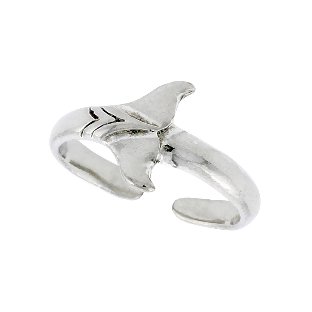 Sterling Silver Whale Tail Toe Ring Adjustable Open Bottom 3/8 inch 