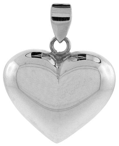 Sterling Silver High Polished 1" Puffed Heart, with 18" Box chain.