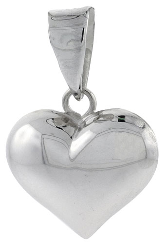 Sterling Silver High Polished 11/16&quot; Puffed Heart, with 18&quot; Box chain.